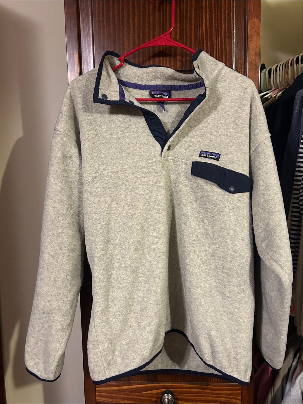 Patagonia Light Cream Pullover Fleece with Navy Trim